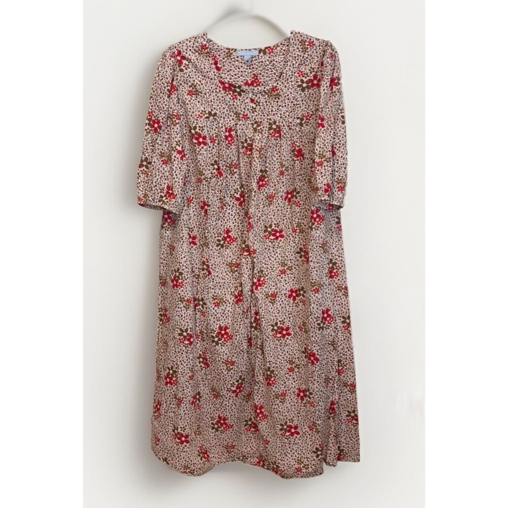 Only Necessities Floral Maxi Dress Boho Zip Front 3/4 Sleeve Size Large
